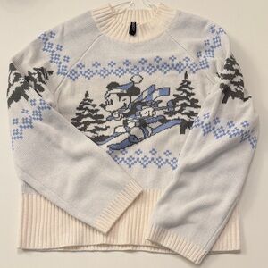 Disney Cream and Blue Crewneck Sweater